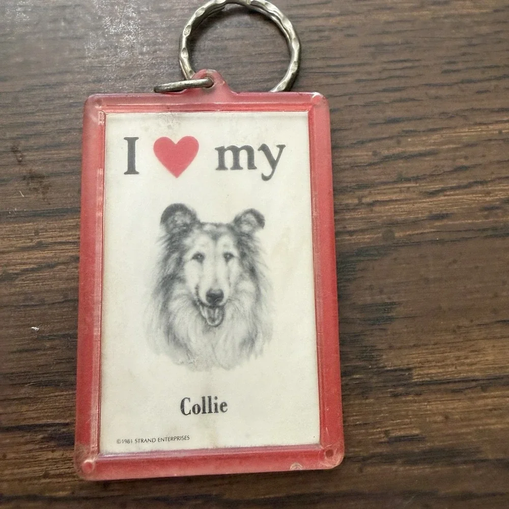 Vintage 1981 I Love My Collie Keychain Dog